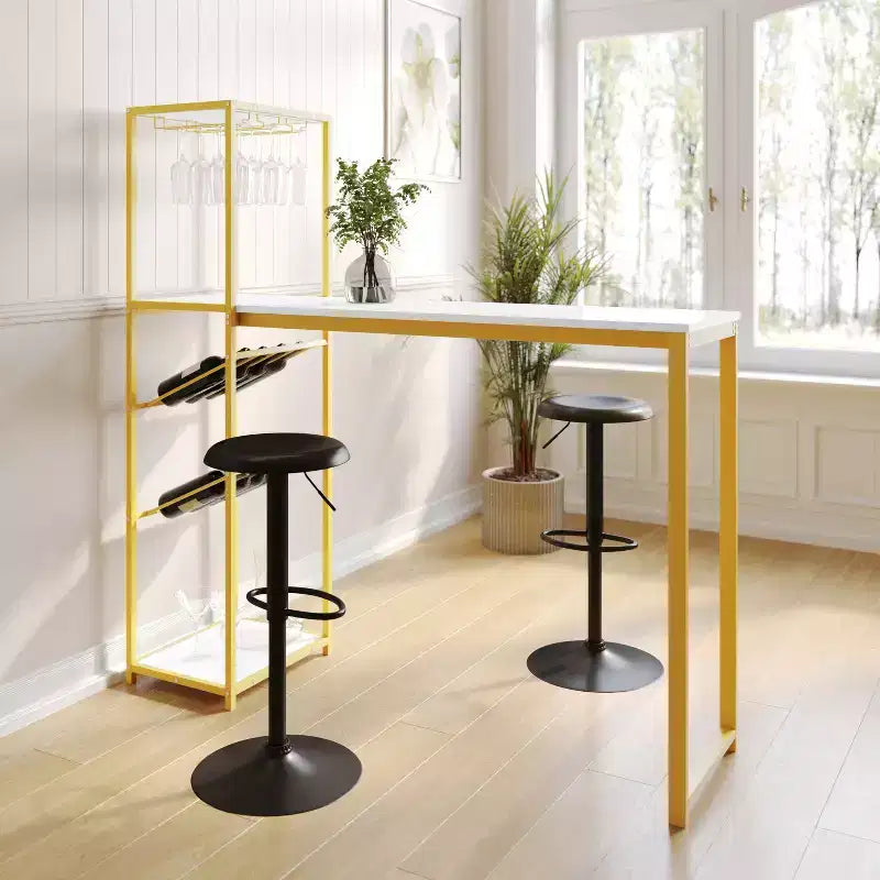 Table de bar et de vin en métal | 2 étagères inclinées, rangement pour bouteilles et verres