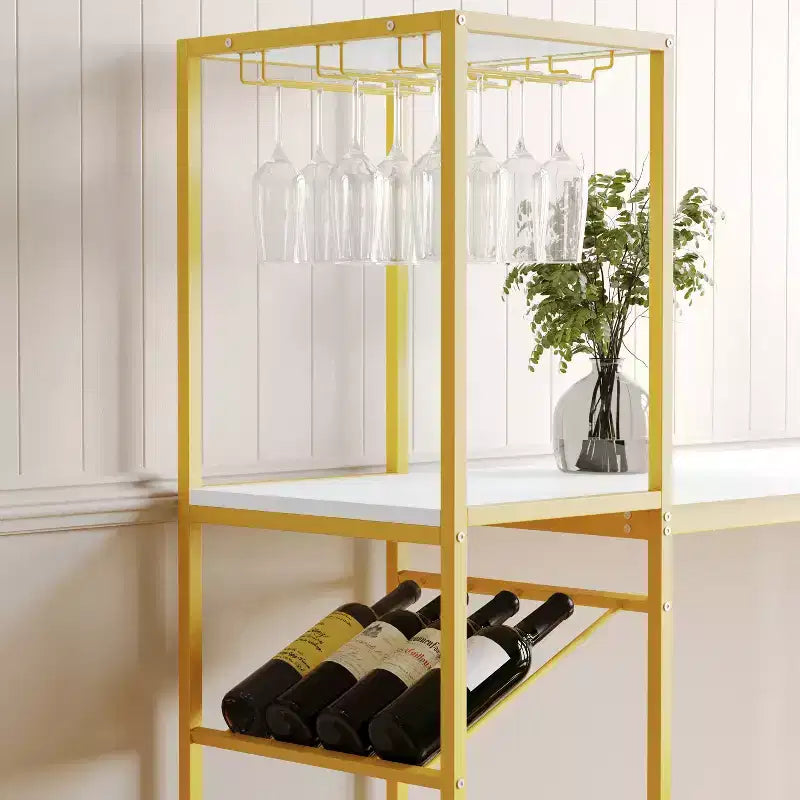 Table de bar et de vin en métal | 2 étagères inclinées, rangement pour bouteilles et verres