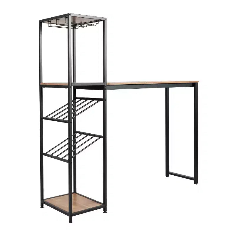 Table de bar et de vin en métal | 2 étagères inclinées, rangement pour bouteilles et verres