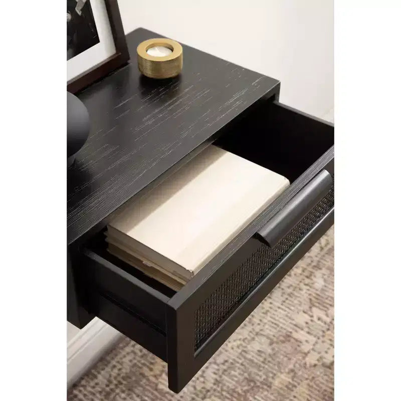 Table d'appoint murale flottante en rotin 18x13x6 noire | Table d'appoint murale