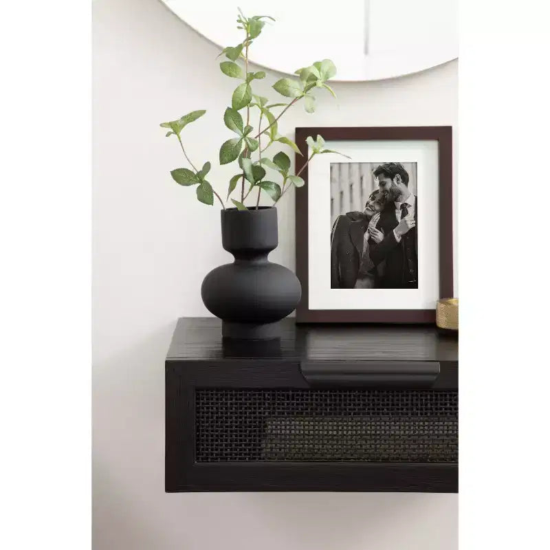 Table d'appoint murale flottante en rotin 18x13x6 noire | Table d'appoint murale