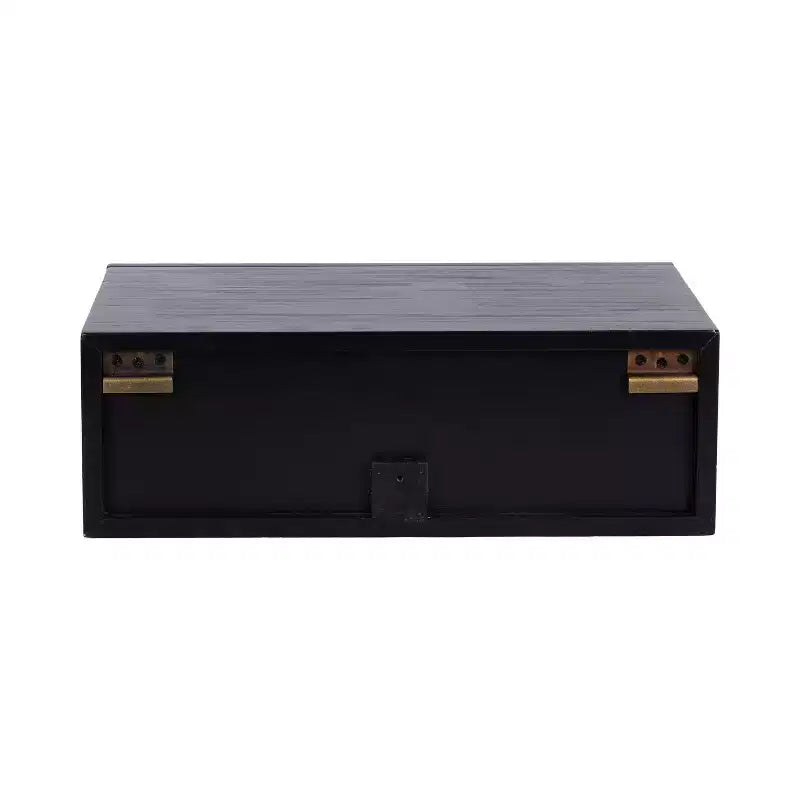 Table d'appoint murale flottante en rotin 18x13x6 noire | Table d'appoint murale