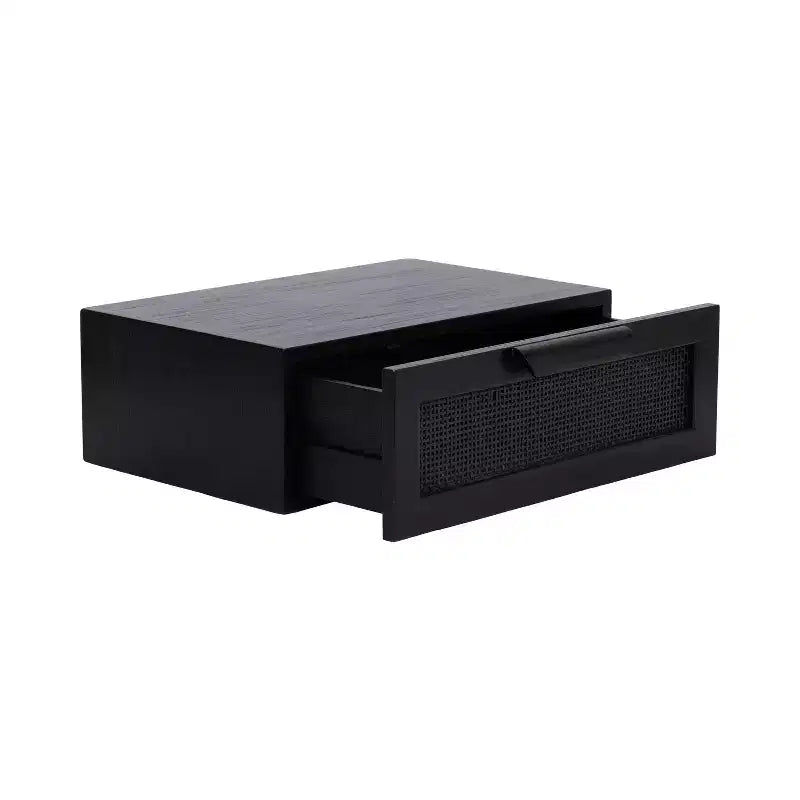 Table d'appoint murale flottante en rotin 18x13x6 noire | Table d'appoint murale