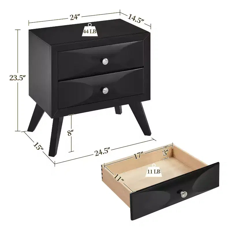 Table de chevet à 2 tiroirs | Style vintage moderne