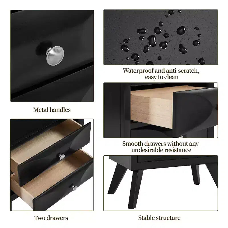 Table de chevet à 2 tiroirs | Style vintage moderne