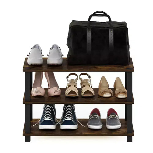 Étagère à chaussures 3/4 niveaux | Organisateur de rangement Pin Ambre et Noir