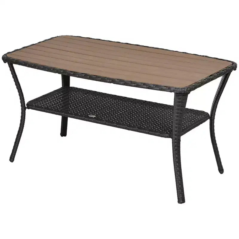 Table basse d'extérieur en rotin avec étagère de rangement | Osier Marron Mélangé