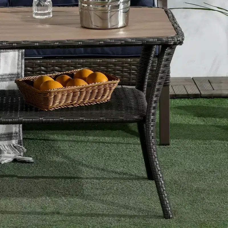 Table basse d'extérieur en rotin avec étagère de rangement | Osier Marron Mélangé