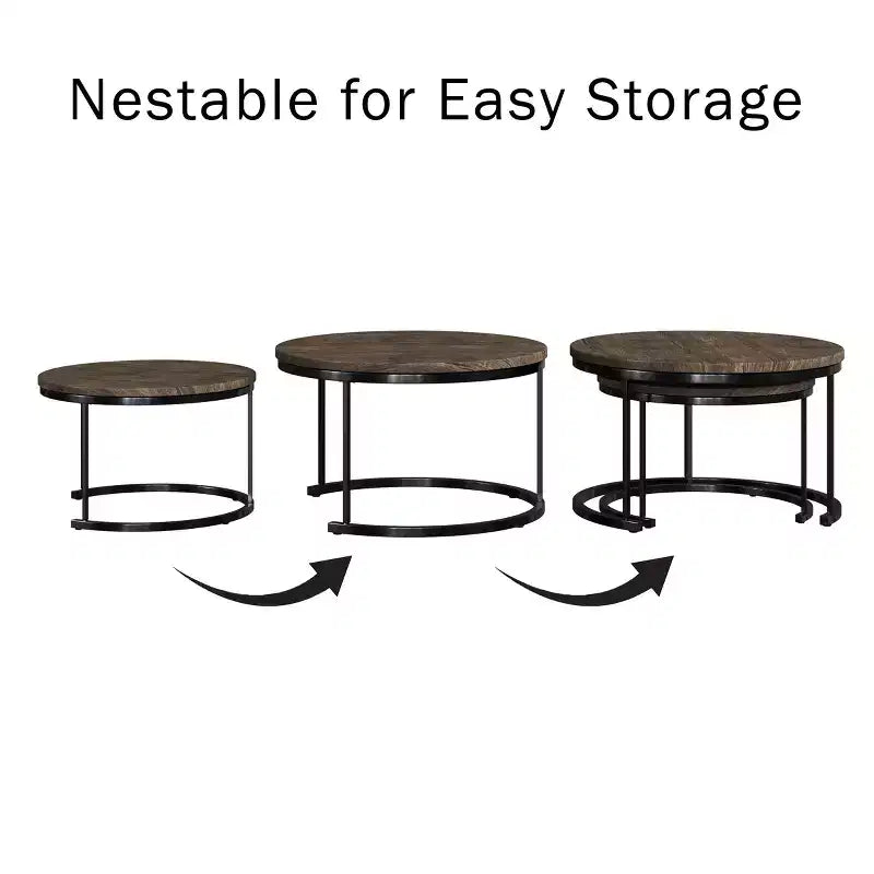 Ensemble de 2 tables basses gigognes rondes | Salon moderne industriel