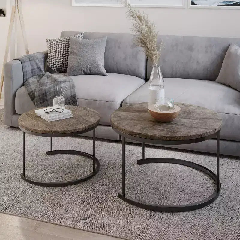 Ensemble de 2 tables basses gigognes rondes | Salon moderne industriel