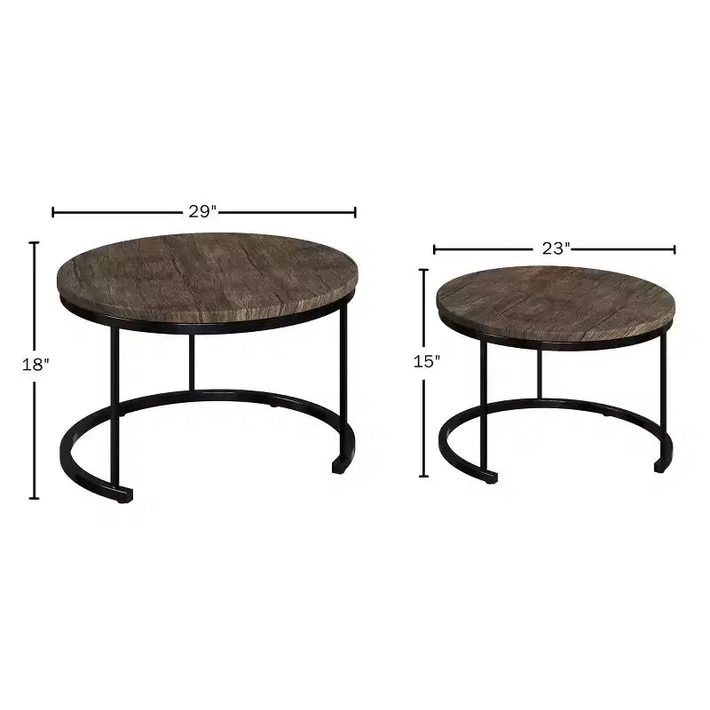 Ensemble de 2 tables basses gigognes rondes | Salon moderne industriel
