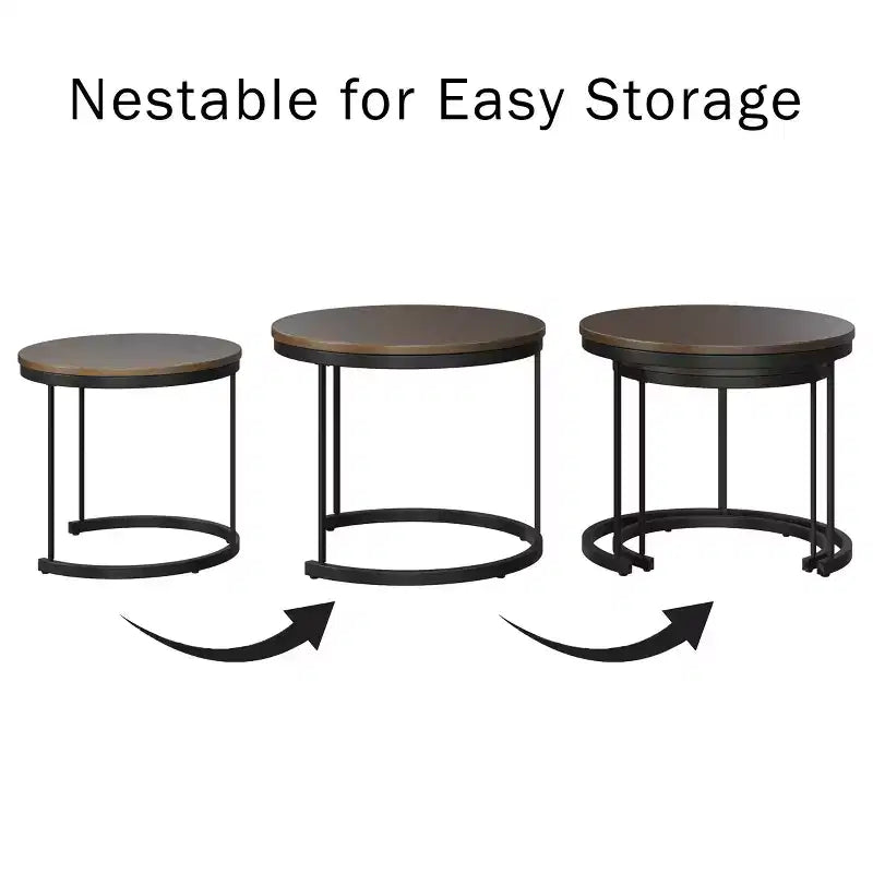 Ensemble de 2 tables basses gigognes rondes | Salon moderne industriel