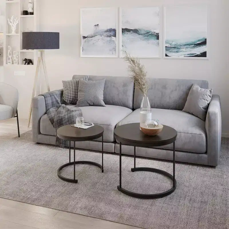 Ensemble de 2 tables basses gigognes rondes | Salon moderne industriel