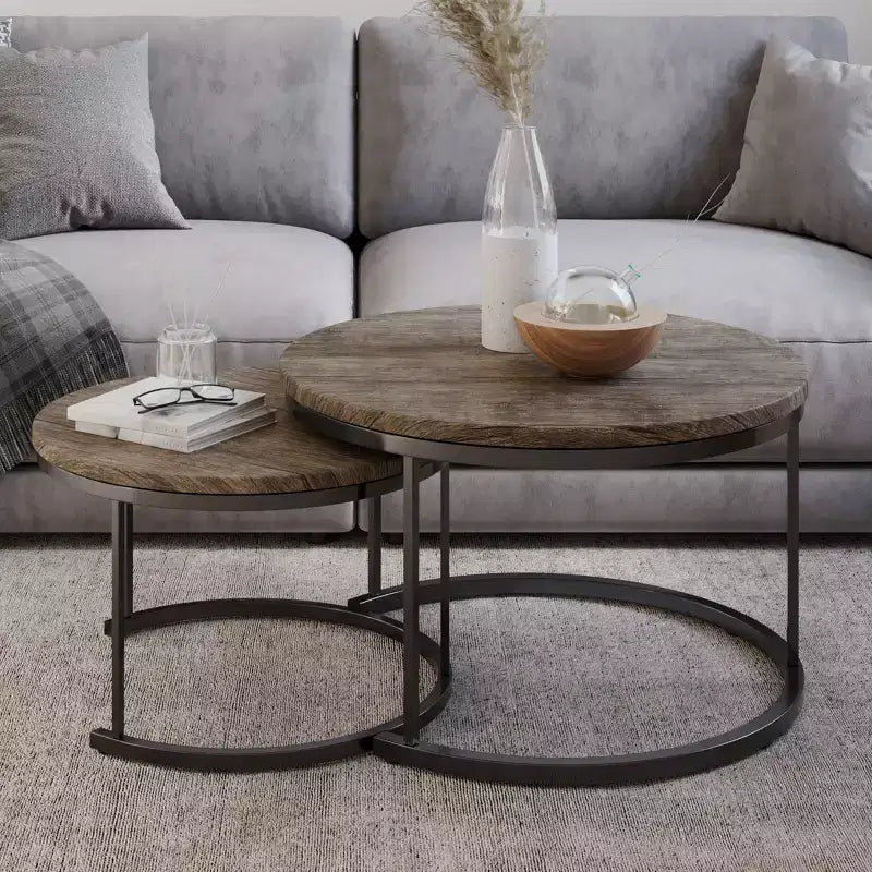 Ensemble de 2 tables basses gigognes rondes | Salon moderne industriel