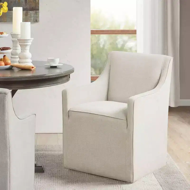 Fauteuil de salle à manger déhoussable avec roulettes | Chaise roulante rembourrée