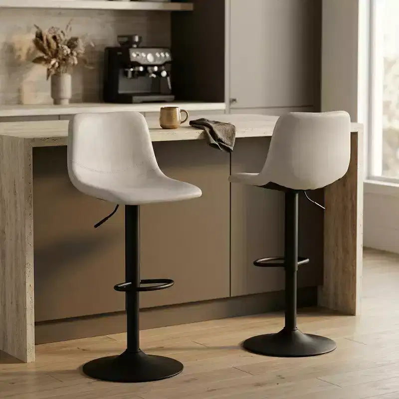 Tabouret de bar réglable en hauteur | Cuir végétalien, Repose-pieds, Îlot de cuisine