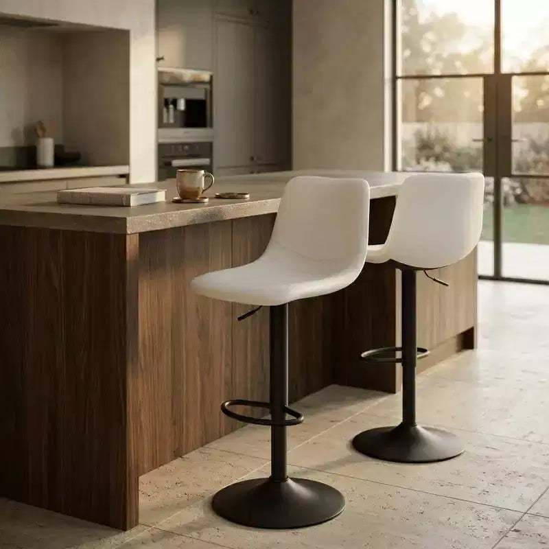 Tabouret de bar réglable en hauteur | Cuir végétalien, Repose-pieds, Îlot de cuisine