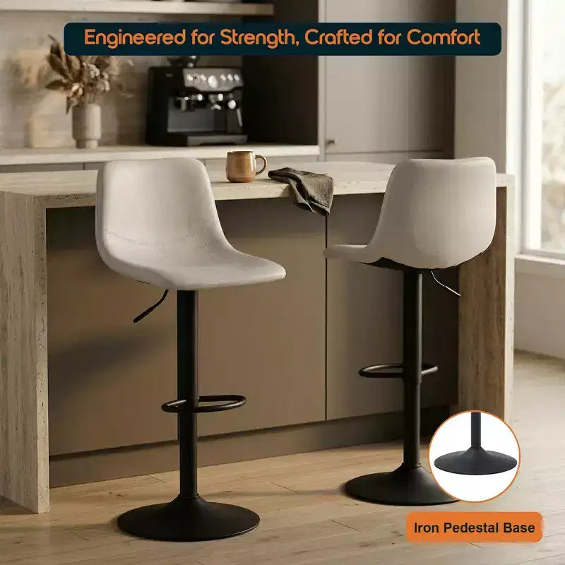 Tabouret de bar réglable en hauteur | Cuir végétalien, Repose-pieds, Îlot de cuisine