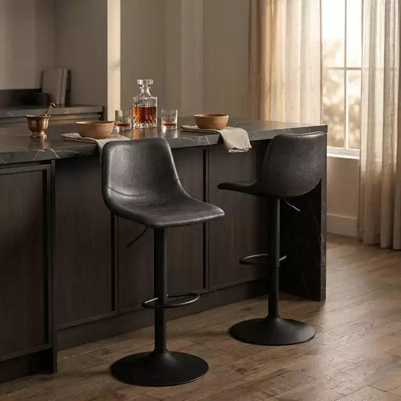 Tabouret de bar réglable en hauteur | Cuir végétalien, Repose-pieds, Îlot de cuisine