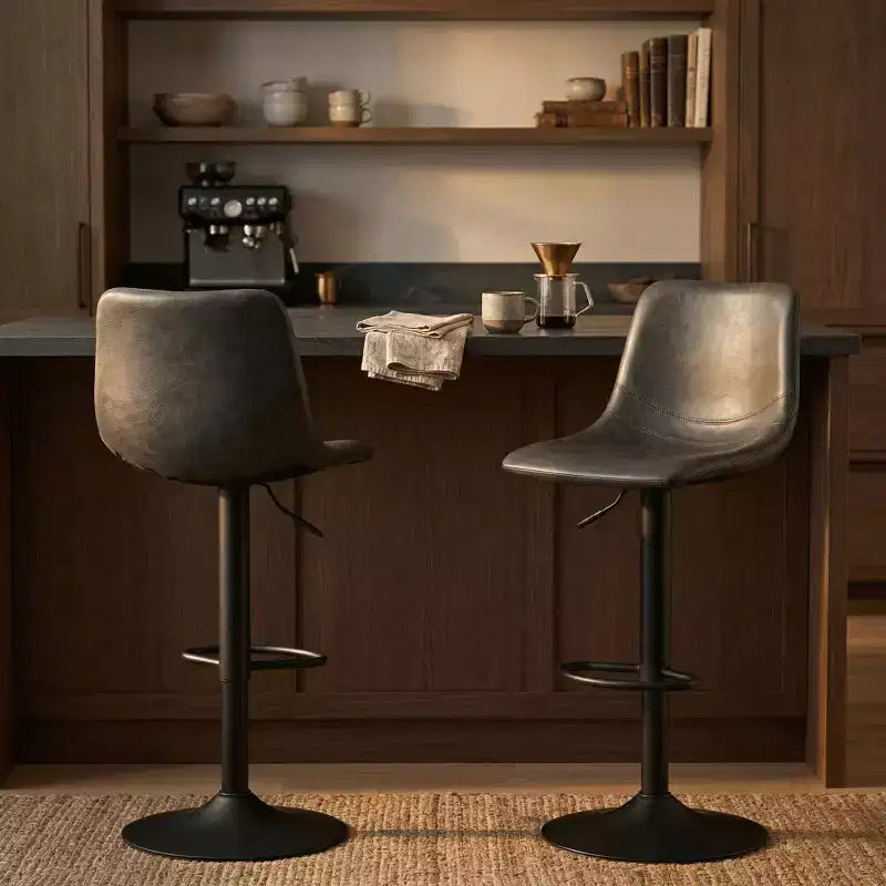 Tabouret de bar réglable en hauteur | Cuir végétalien, Repose-pieds, Îlot de cuisine