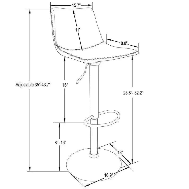 Tabouret de bar réglable en hauteur | Cuir végétalien, Repose-pieds, Îlot de cuisine