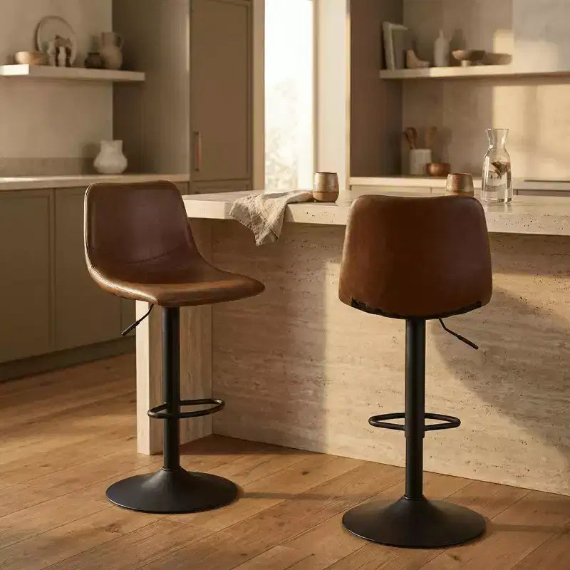 Tabouret de bar réglable en hauteur | Cuir végétalien, Repose-pieds, Îlot de cuisine