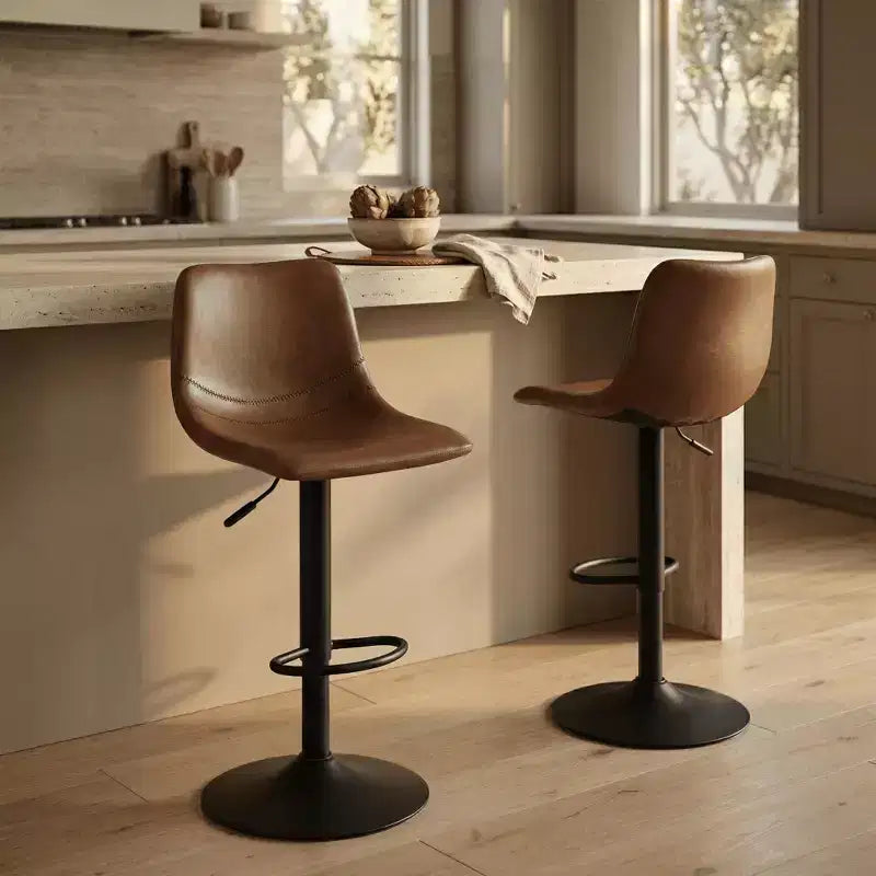 Tabouret de bar réglable en hauteur | Cuir végétalien, Repose-pieds, Îlot de cuisine