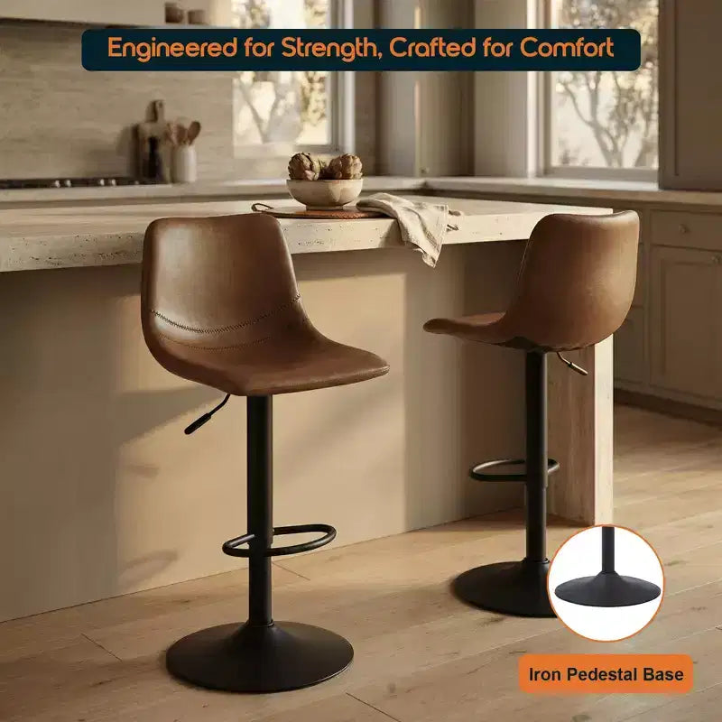 Tabouret de bar réglable en hauteur | Cuir végétalien, Repose-pieds, Îlot de cuisine