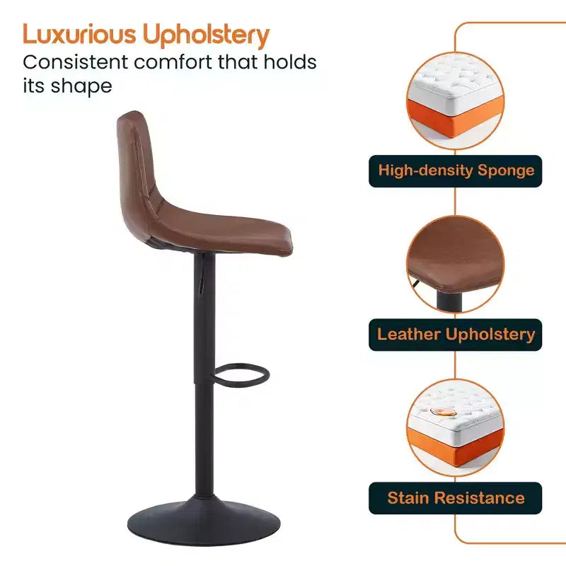 Tabouret de bar réglable en hauteur | Cuir végétalien, Repose-pieds, Îlot de cuisine