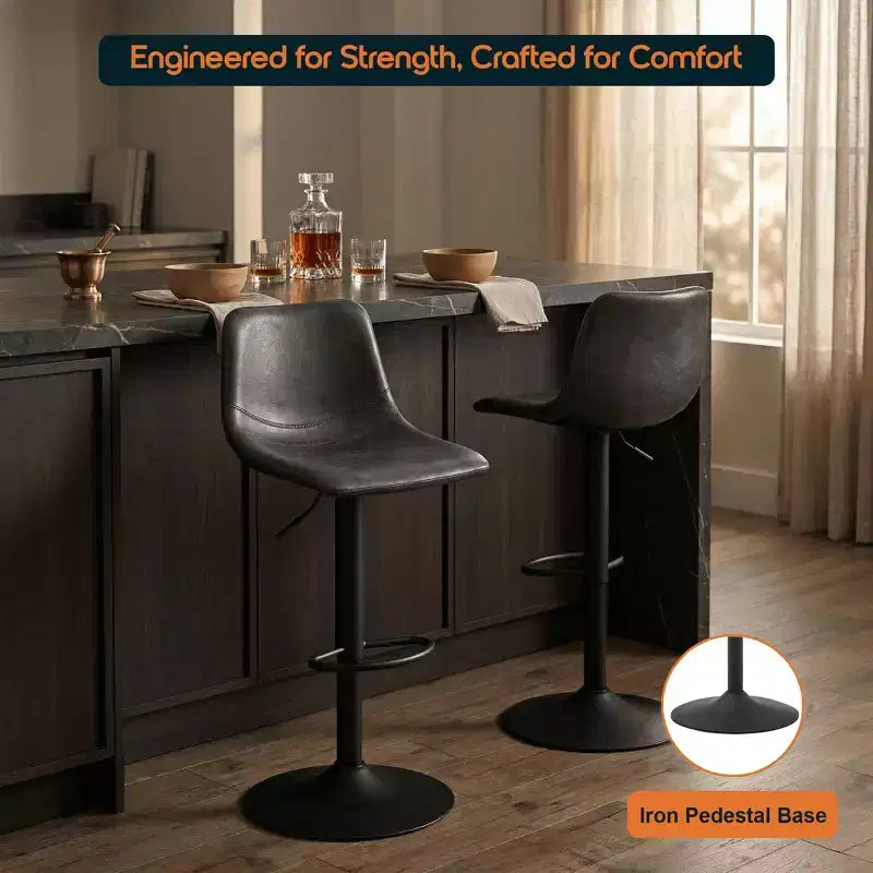 Tabouret de bar réglable en hauteur | Cuir végétalien, Repose-pieds, Îlot de cuisine