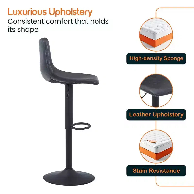 Tabouret de bar réglable en hauteur | Cuir végétalien, Repose-pieds, Îlot de cuisine