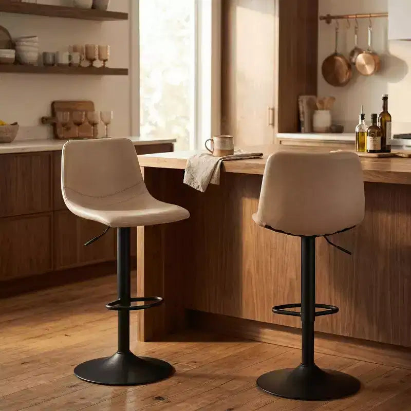 Tabouret de bar réglable en hauteur | Cuir végétalien, Repose-pieds, Îlot de cuisine