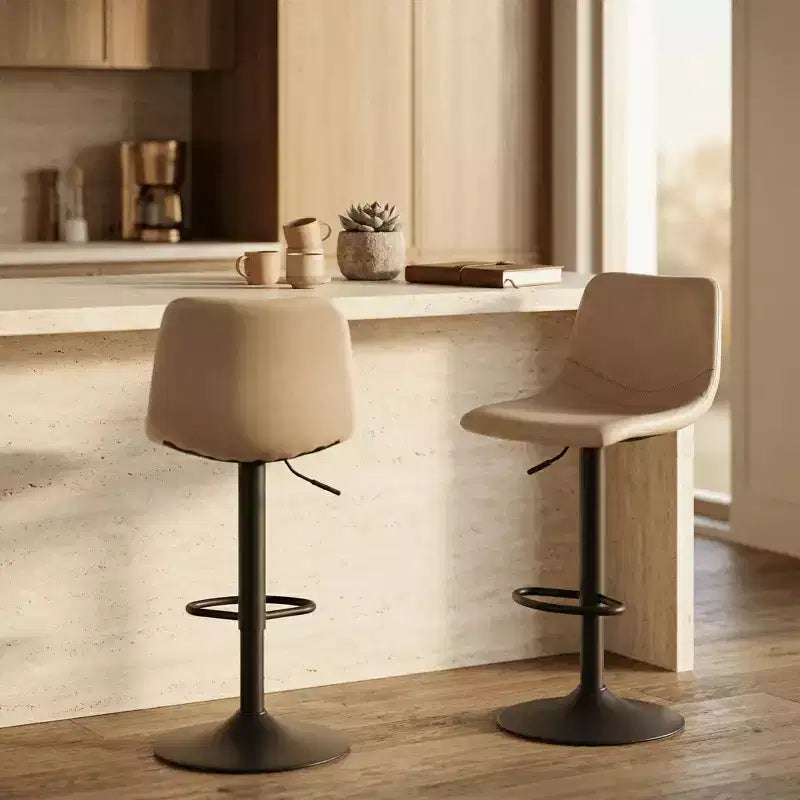 Tabouret de bar réglable en hauteur | Cuir végétalien, Repose-pieds, Îlot de cuisine