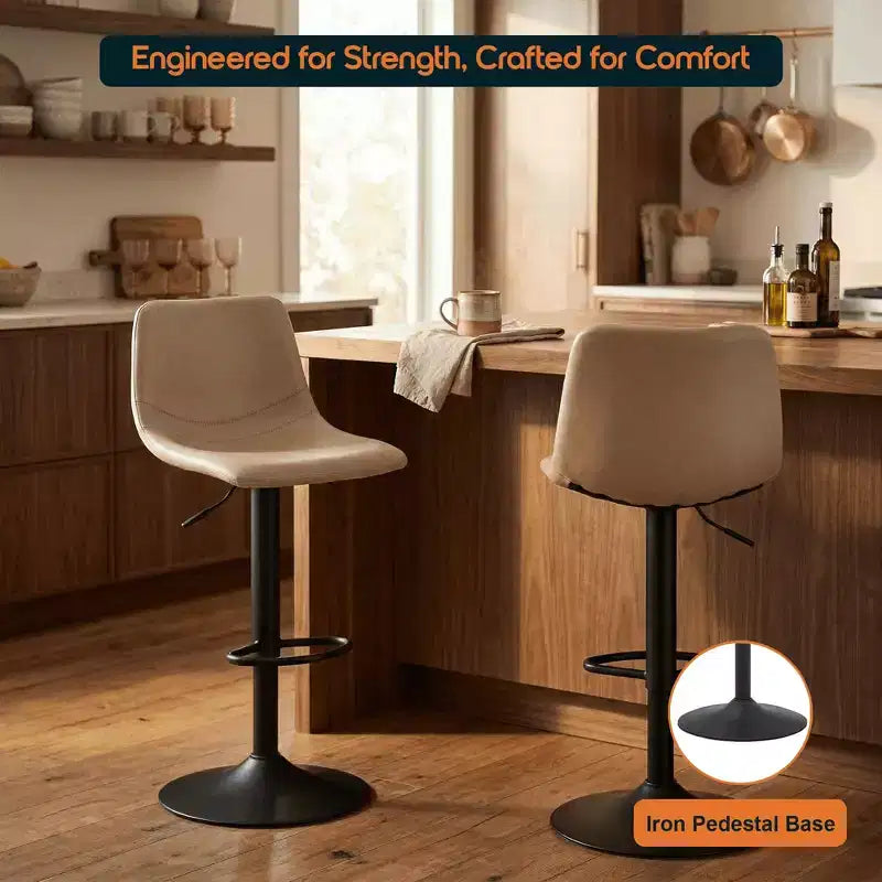 Tabouret de bar réglable en hauteur | Cuir végétalien, Repose-pieds, Îlot de cuisine