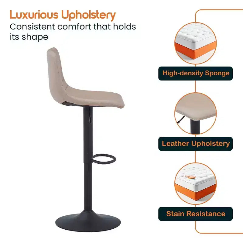 Tabouret de bar réglable en hauteur | Cuir végétalien, Repose-pieds, Îlot de cuisine