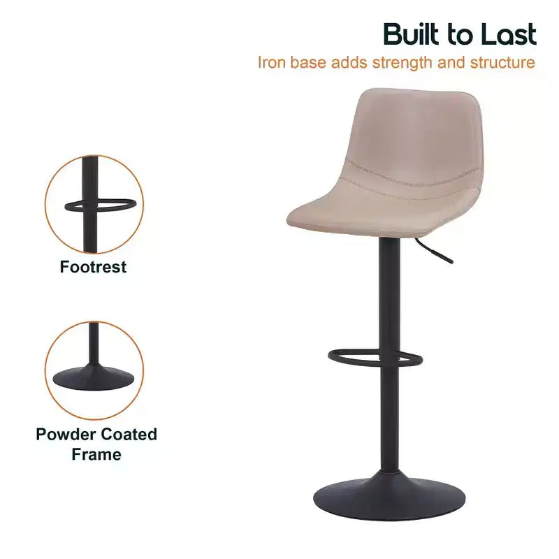 Tabouret de bar réglable en hauteur | Cuir végétalien, Repose-pieds, Îlot de cuisine