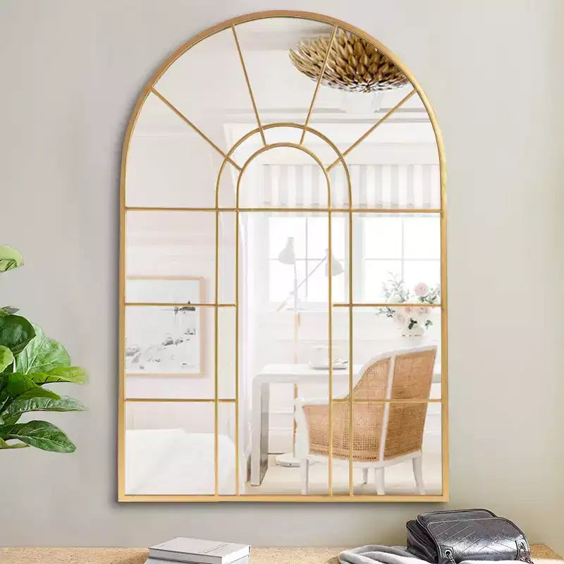Miroir Mural Décoratif Motif Fenêtre Cadre Métallique