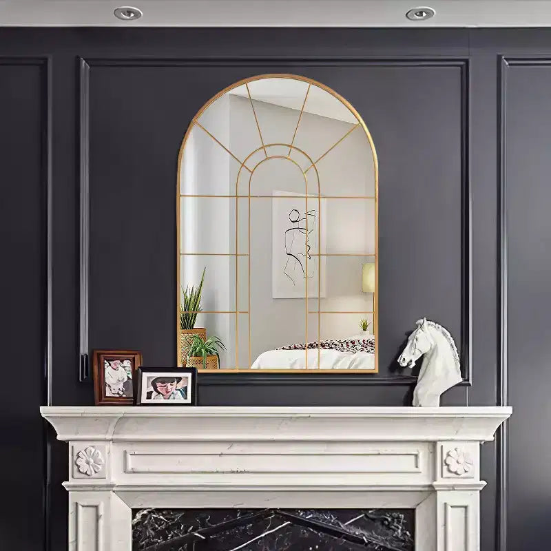 Miroir Mural Décoratif Motif Fenêtre Cadre Métallique