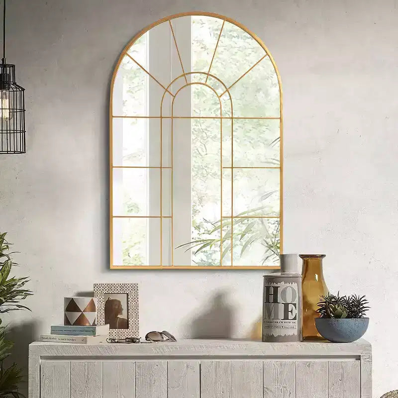 Miroir Mural Décoratif Motif Fenêtre Cadre Métallique