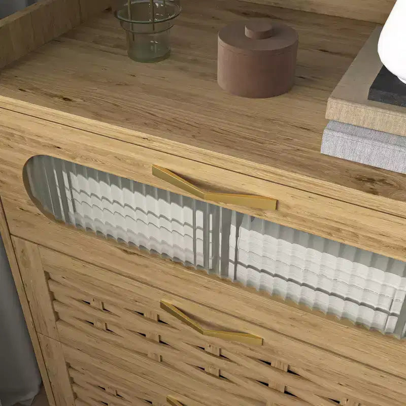 Commode 4 tiroirs en bois moderne | Poignées en métal, finition naturelle