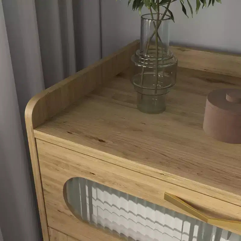 Commode 4 tiroirs en bois moderne | Poignées en métal, finition naturelle
