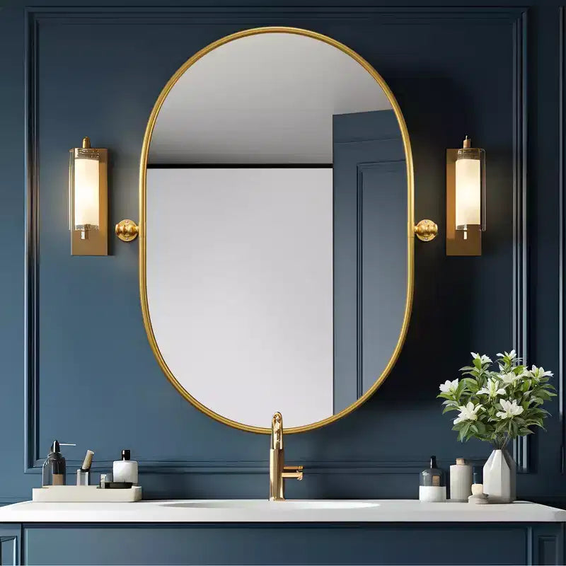 Miroir de courtoisie ovale pivotant à cadre métallique pour salle de bain