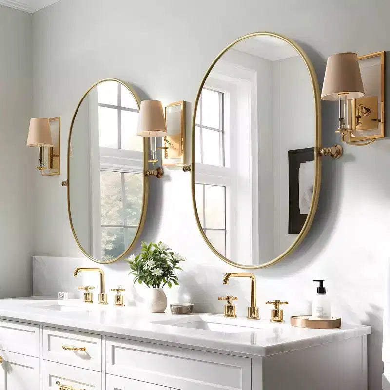 Miroir de courtoisie ovale pivotant à cadre métallique pour salle de bain