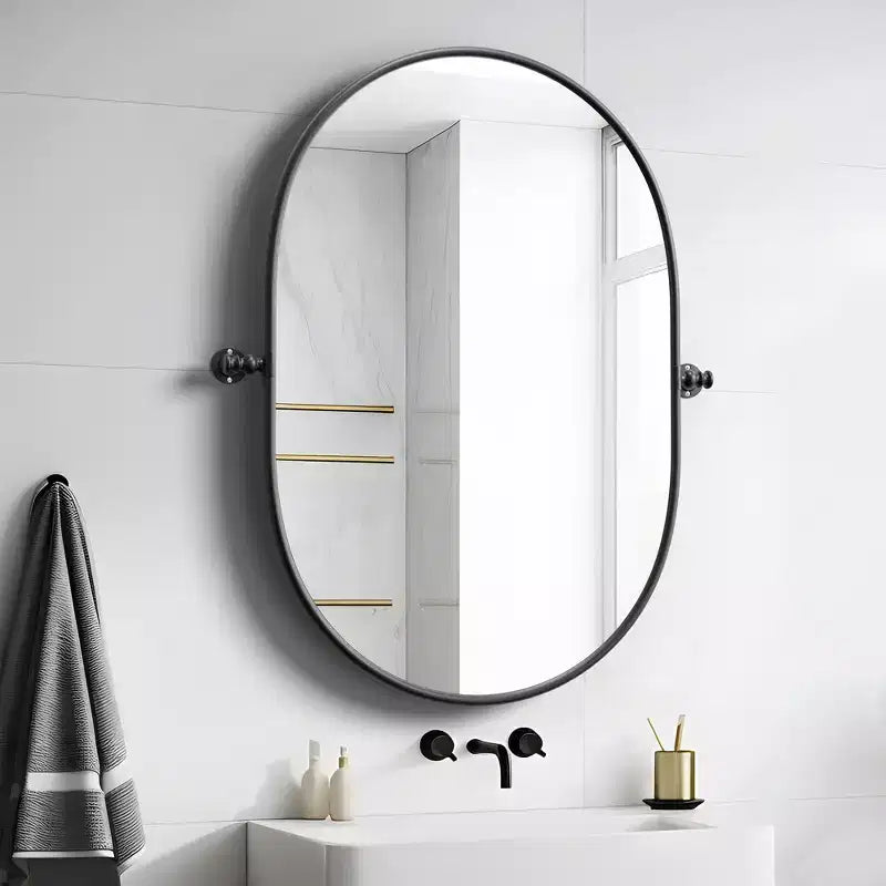 Miroir de courtoisie ovale pivotant à cadre métallique pour salle de bain