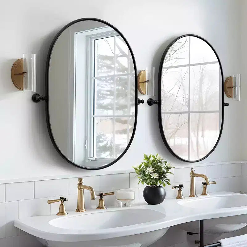 Miroir de courtoisie ovale pivotant à cadre métallique pour salle de bain