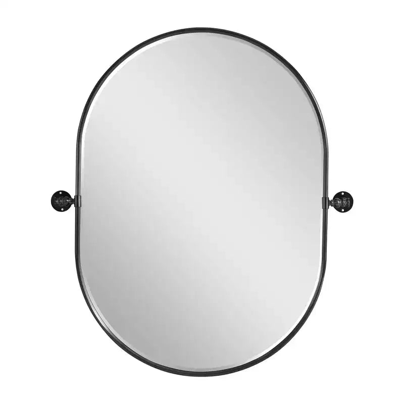 Miroir de courtoisie ovale pivotant à cadre métallique pour salle de bain