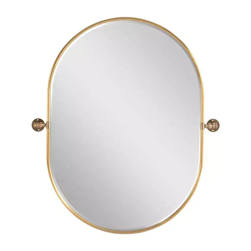 Miroir de courtoisie ovale pivotant à cadre métallique pour salle de bain