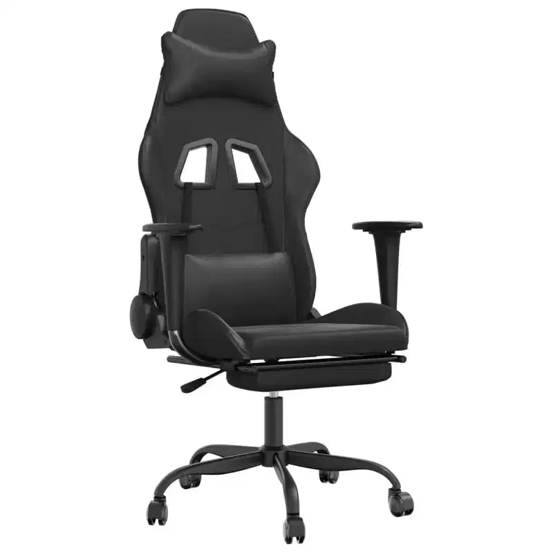 vidaXL Massage Gaming Chair with Footrest, Black, Faux Leather
