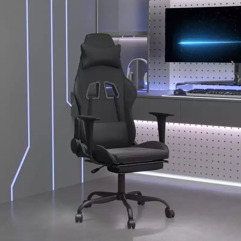 Fauteuil de massage gaming avec repose-pieds | Similicuir noir