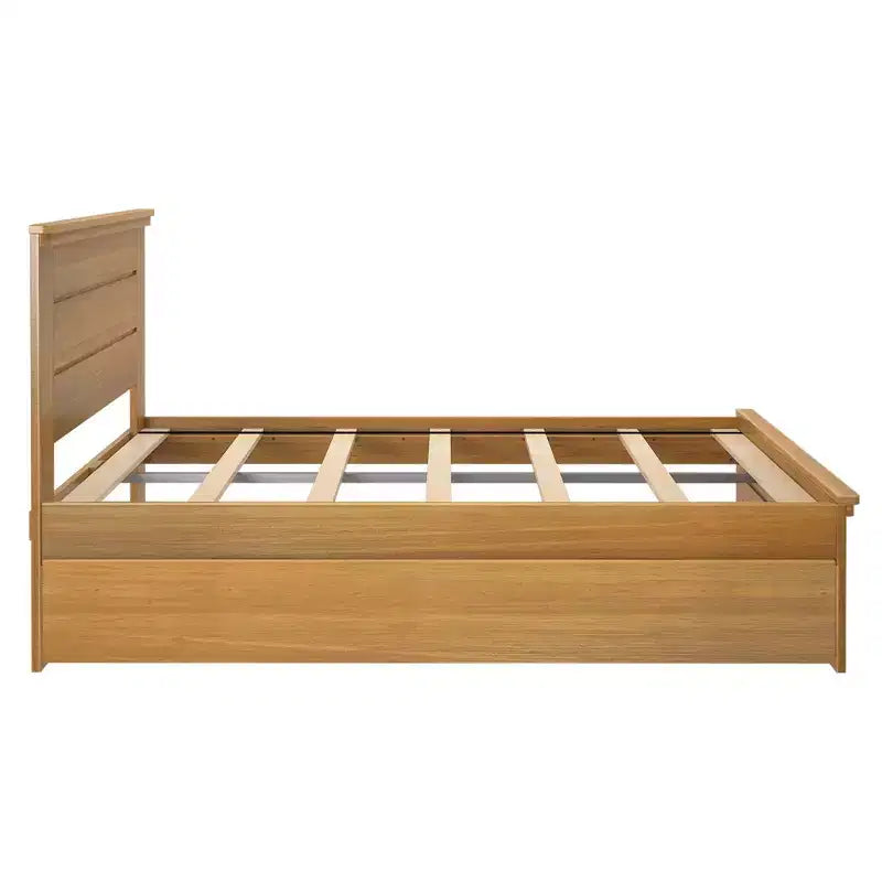 Lit double de style rustique en bois massif avec tête de lit à panneaux et lit gigogne